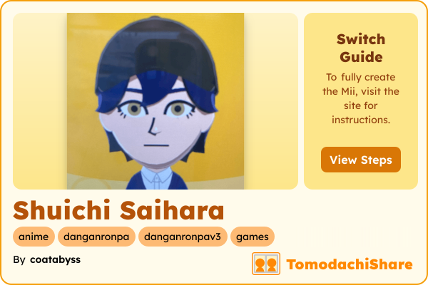 Shuichi Saihara, a male Mii  with tags: anime, danganronpa, danganronpav3, games