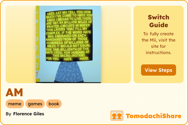 AM, a male Mii  with tags: meme, games, book