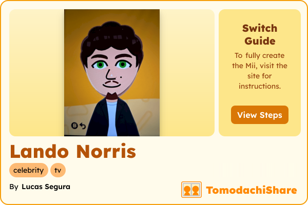 Lando Norris, a male Mii  with tags: celebrity, tv