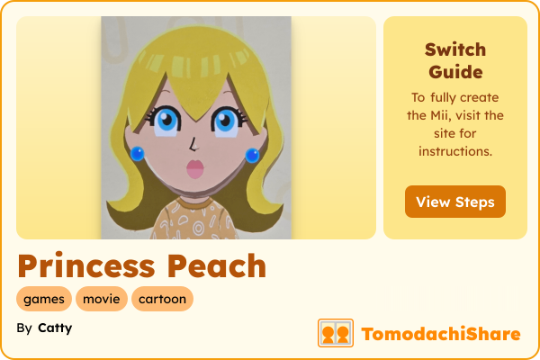 Princess Peach, a female Mii  with tags: games, movie, cartoon