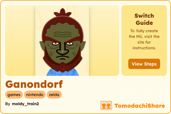 Ganondorf, a male Mii  with tags: games, nintendo, zelda