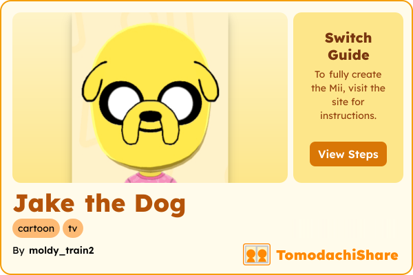 Jake the Dog, a male Mii  with tags: cartoon, tv