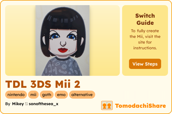TDL 3DS Mii 2, a female Mii  with tags: nintendo, mii, goth, emo, alternative