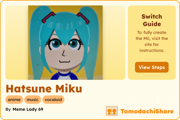 Hatsune Miku, a female Mii  with tags: anime, music, vocaloid