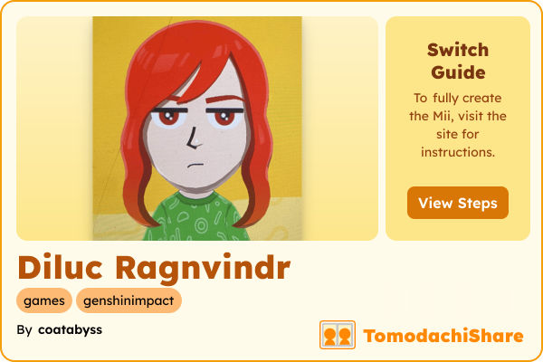 Diluc Ragnvindr, a male Mii  with tags: games, genshinimpact