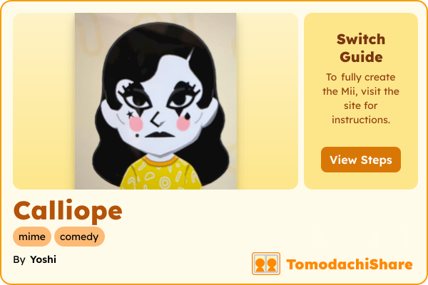 Calliope, a female Mii  with tags: mime, comedy