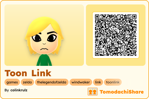 Toon Link, a male Mii  with tags: games, zelda, thelegendofzelda, windwaker, link, toonlink