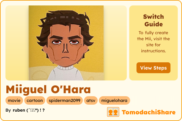 Miiguel O'Hara, a male Mii  with tags: movie, cartoon, spiderman2099, atsv, miguelohara