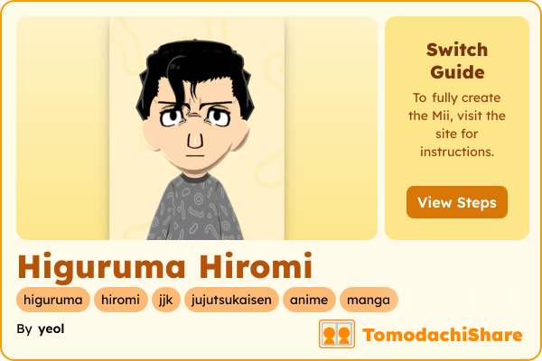 Higuruma Hiromi, a male Mii  with tags: higuruma, hiromi, jjk, jujutsukaisen, anime, manga