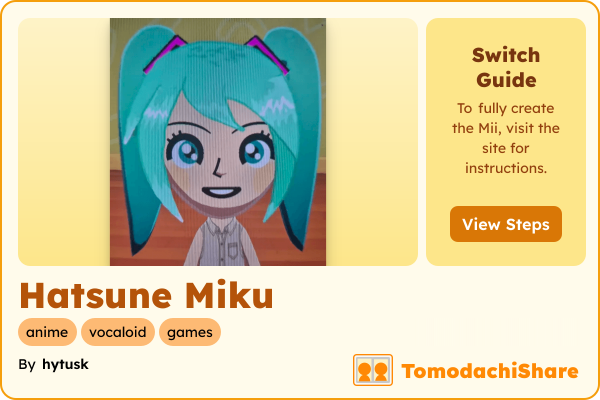 Hatsune Miku, a female Mii  with tags: anime, vocaloid, games