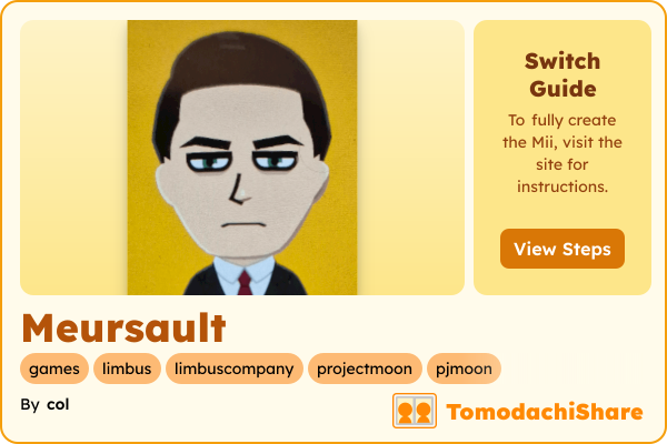 Meursault, a nonbinary Mii  with tags: games, limbus, limbuscompany, projectmoon, pjmoon