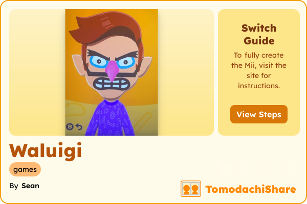Waluigi, a male Mii  with tags: games