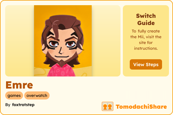 Emre, a male Mii  with tags: games, overwatch