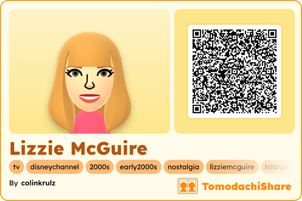 Lizzie McGuire, a female Mii  with tags: tv, disneychannel, 2000s, early2000s, nostalgia, lizziemcguire, hilaryduff