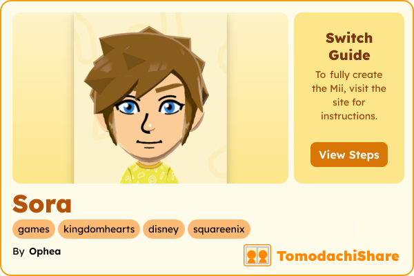 Sora, a male Mii  with tags: games, kingdomhearts, disney, squareenix