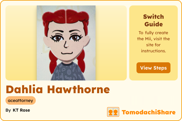Dahlia Hawthorne, a female Mii  with tags: aceattorney
