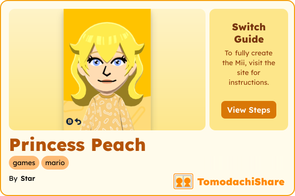 Princess Peach, a female Mii  with tags: games, mario