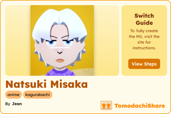 Natsuki Misaka, a male Mii  with tags: anime, kagurabachi