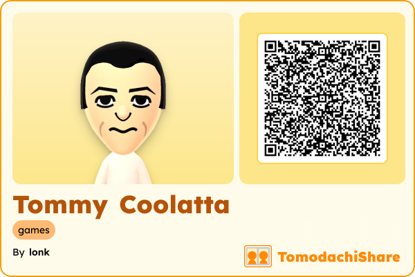 Tommy Coolatta, a male Mii  with tags: games