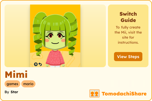 Mimi, a female Mii  with tags: games, mario