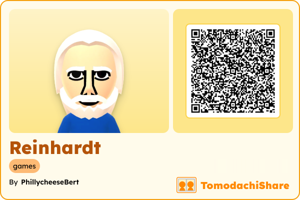 Reinhardt, a male Mii  with tags: games