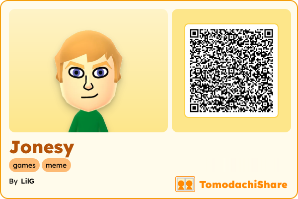 Jonesy, a male Mii  with tags: games, meme