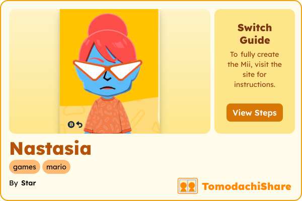 Nastasia, a female Mii  with tags: games, mario