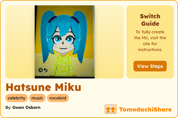 Hatsune Miku, a female Mii  with tags: celebrity, music, vocaloid