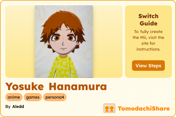 Yosuke Hanamura, a male Mii  with tags: anime, games, persona4