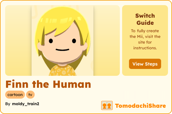 Finn the Human, a male Mii  with tags: cartoon, tv
