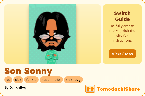 Son Sonny, a male Mii  with tags: oc, dbz, fankid, hazbinhotel, xnixnbvg