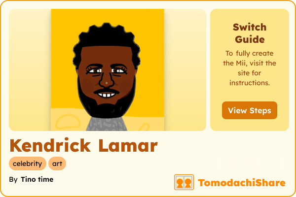 Kendrick Lamar, a male Mii  with tags: celebrity, art