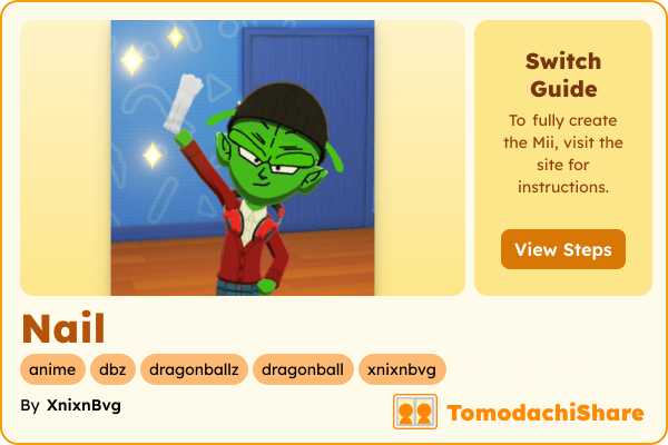 Nail, a nonbinary Mii  with tags: anime, dbz, dragonballz, dragonball, xnixnbvg