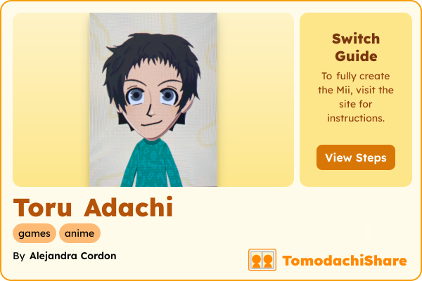 Toru Adachi, a male Mii  with tags: games, anime, persona4