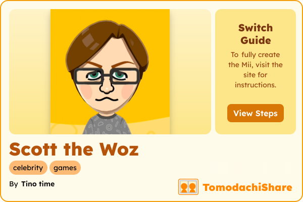 Scott the Woz, a male Mii  with tags: celebrity, games