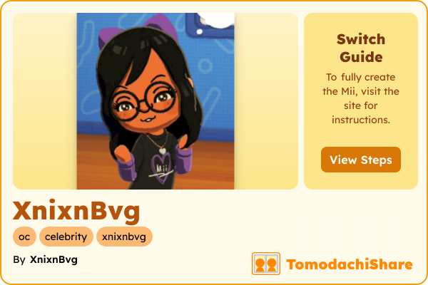 XnixnBvg, a female Mii  with tags: oc, celebrity, xnixnbvg
