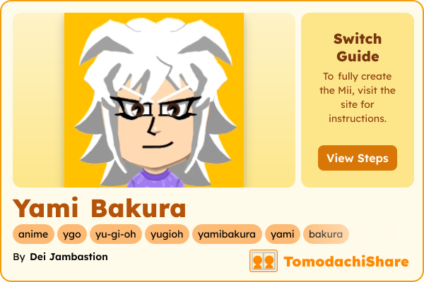 Yami Bakura, a male Mii  with tags: anime, ygo, yu-gi-oh, yugioh, yamibakura, yami, bakura