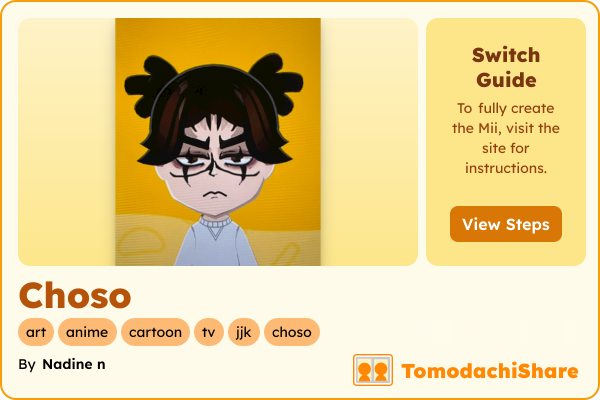 Choso, a male Mii  with tags: art, anime, cartoon, tv, jjk, choso