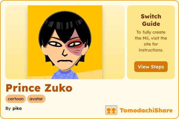 Prince Zuko, a male Mii  with tags: cartoon, avatar