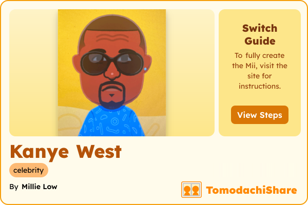 Kanye West, a male Mii  with tags: celebrity