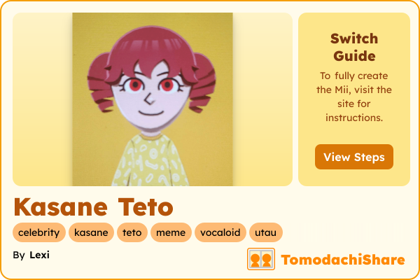 Kasane Teto, a female Mii  with tags: celebrity, kasane, teto, meme, vocaloid, utau