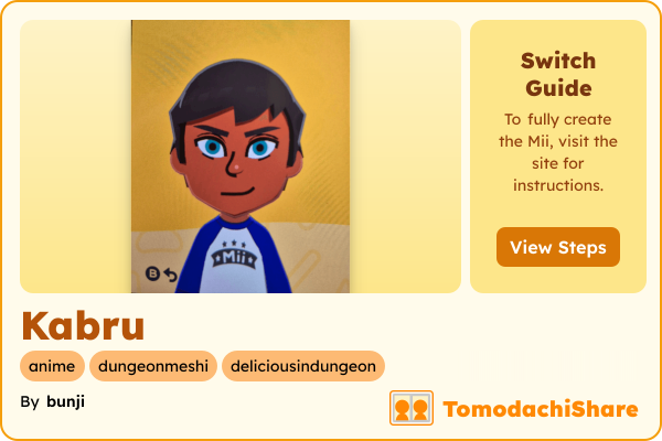 Kabru, a male Mii  with tags: anime, dungeonmeshi, deliciousindungeon