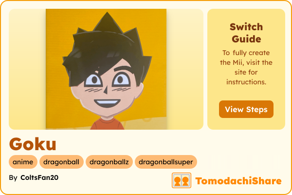 Goku, a male Mii  with tags: anime, dragonball, dragonballz, dragonballsuper