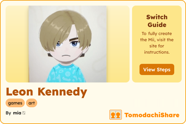 Leon Kennedy, a male Mii  with tags: games, art