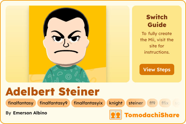 Adelbert Steiner, a male Mii  with tags: finalfantasy, finalfantasy9, finalfantasyix, knight, steiner, ff9, ffix, squaresoft