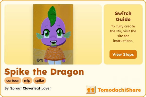 Spike the Dragon, a male Mii  with tags: cartoon, mlp, spike