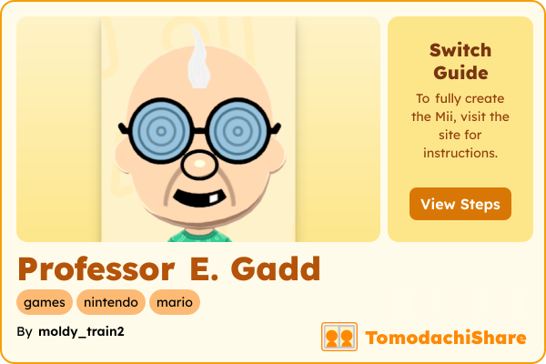 Professor E. Gadd, a male Mii  with tags: games, nintendo, mario