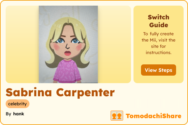 Sabrina Carpenter, a female Mii  with tags: celebrity