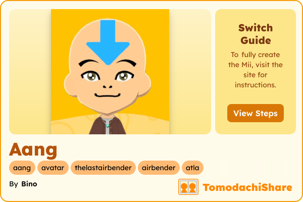 Aang, a male Mii  with tags: aang, avatar, thelastairbender, airbender, atla
