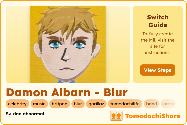 Damon Albarn - Blur, a male Mii  with tags: celebrity, music, britpop, blur, gorillaz, tomodachilife, band, artist
